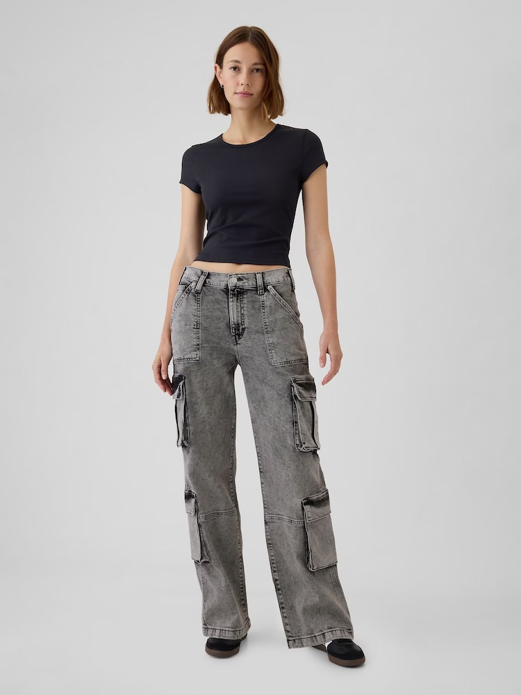 Gap Black Mid Rise Double Pocket 90s Loose Cargo Jeans - Image 1 of 6 Gap Black Mid Rise Double Pocket 90s Loose Cargo Jeans - Image 1 of 6