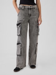 Gap Black Mid Rise Double Pocket 90s Loose Cargo Jeans - Image 2 of 6