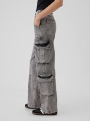 Gap Black Mid Rise Double Pocket 90s Loose Cargo Jeans - Image 5 of 6