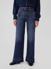 Gap Dark Blue High Waisted Belted Stride Wide Leg Jeans - Image 1 of 8