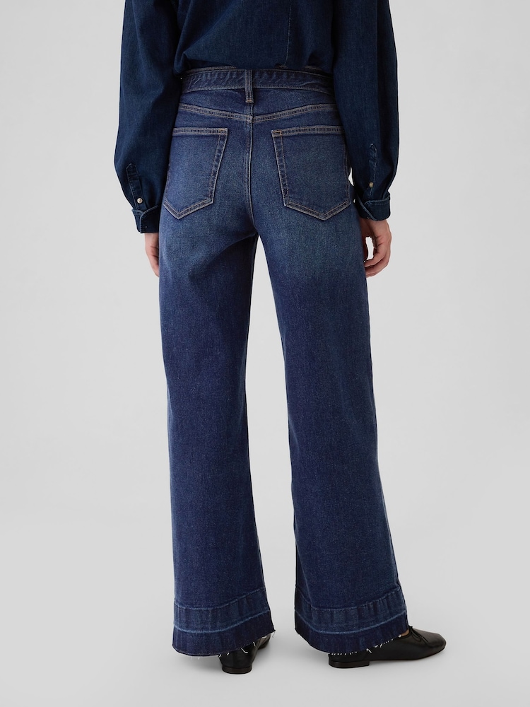 Gap Dark Blue High Waisted Belted Stride Wide Leg Jeans - Image 2 of 8