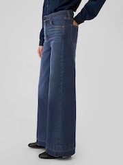 Gap Dark Blue High Waisted Belted Stride Wide Leg Jeans - Image 3 of 8