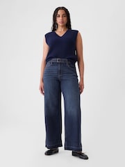 Gap Dark Blue High Waisted Belted Stride Wide Leg Jeans - Image 4 of 8