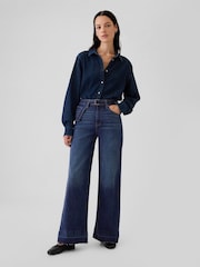 Gap Dark Blue High Waisted Belted Stride Wide Leg Jeans - Image 5 of 8