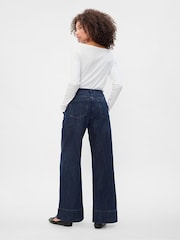 Gap Dark Blue High Waisted Wide Leg Jeans - Image 3 of 9