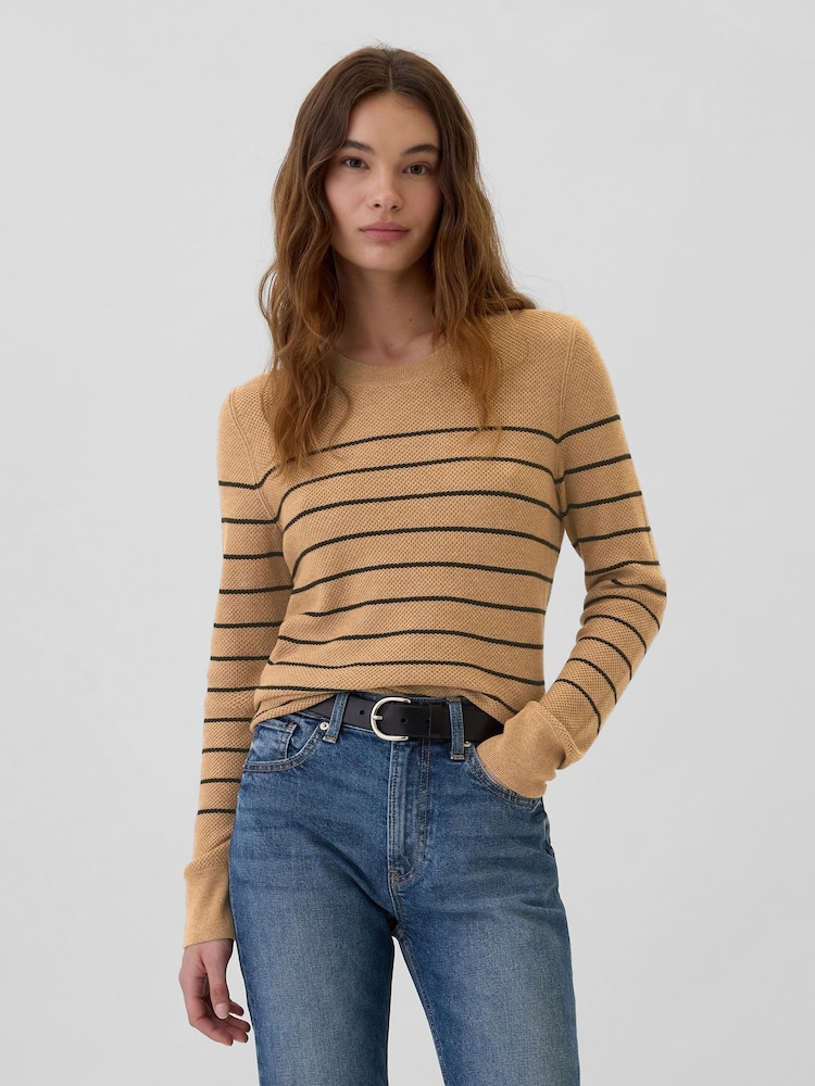 Gap Beige Ribbed Crew Neck Bella Jumper - Image 1 of 5