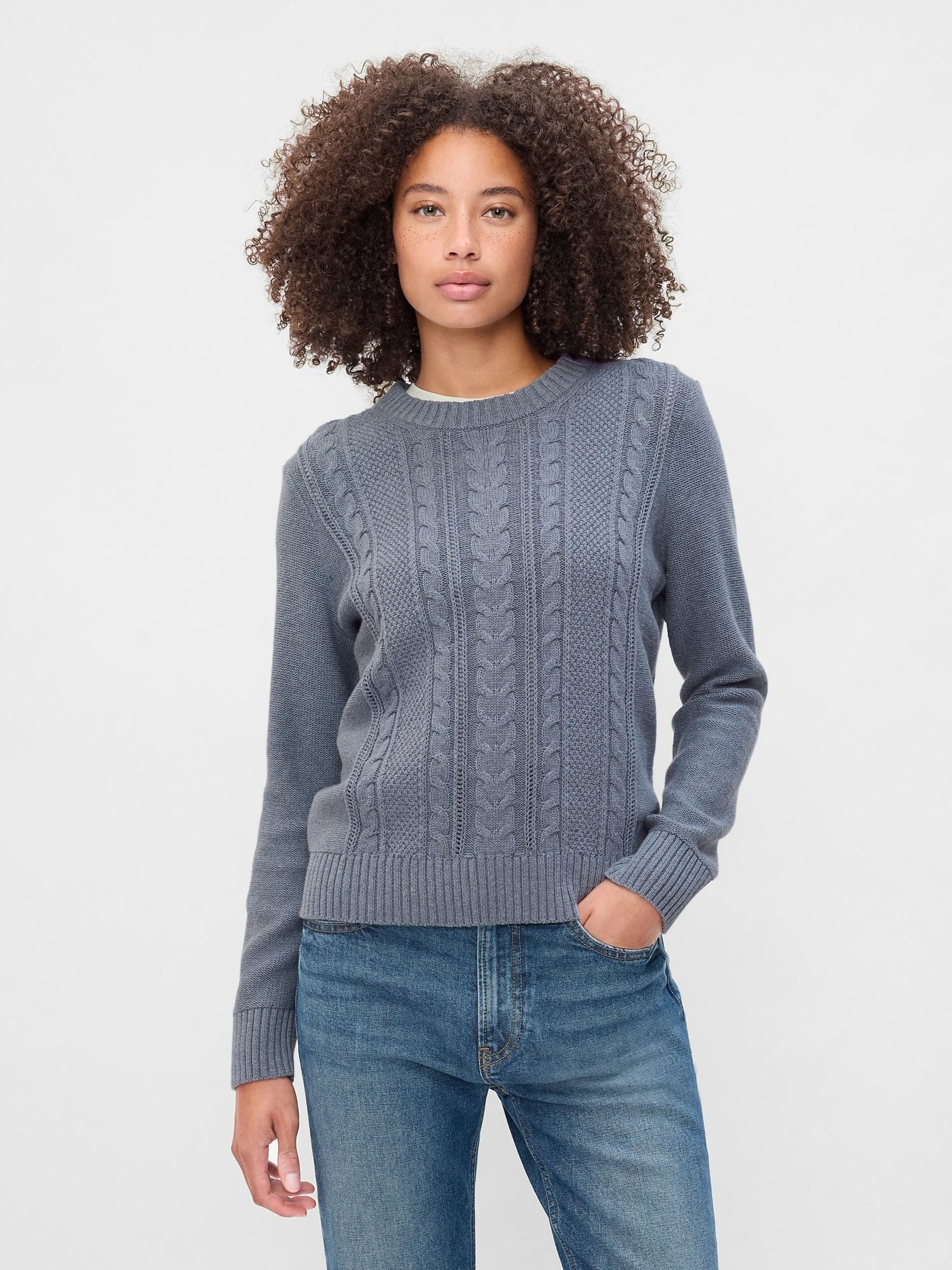 Buy Gap Light Blue 100 Cotton Cable Knit Crew Neck Jumper from Next Luxembourg