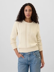 Gap Cream 100% Cotton Cable Knit Crew Neck Jumper - Image 1 of 5