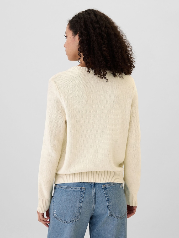 Gap Cream 100% Cotton Cable Knit Crew Neck Jumper - Image 2 of 5 Gap Cream 100% Cotton Cable Knit Crew Neck Jumper - Image 2 of 5