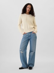 Gap Cream 100% Cotton Cable Knit Crew Neck Jumper - Image 3 of 5