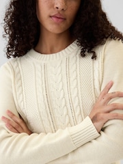 Gap Cream 100% Cotton Cable Knit Crew Neck Jumper - Image 4 of 5