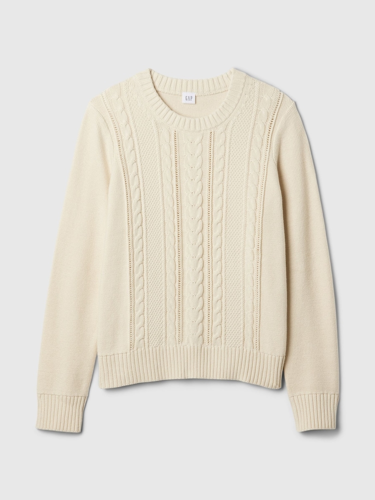 Gap Cream 100% Cotton Cable Knit Crew Neck Jumper - Image 5 of 5