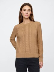 Gap Brown 100% Cotton Cable Knit Crew Neck Jumper - Image 1 of 1
