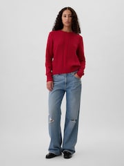 Gap Burgundy Red 100% Cotton Cable Knit Crew Neck Jumper - Image 3 of 4