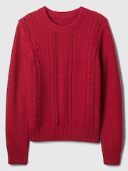 Gap Burgundy Red 100% Cotton Cable Knit Crew Neck Jumper - Image 4 of 4