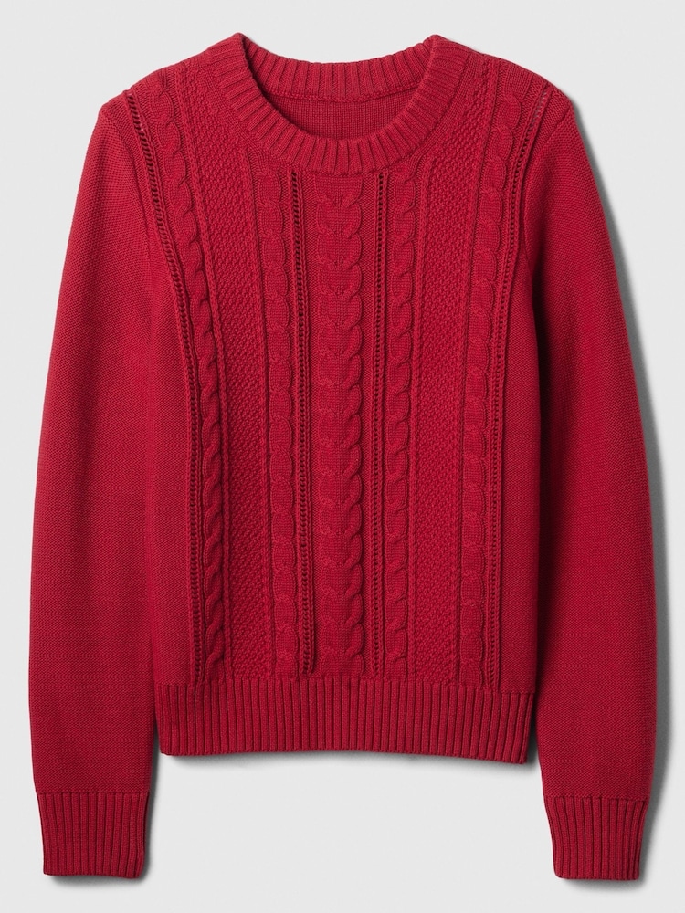 Gap Burgundy Red 100% Cotton Cable Knit Crew Neck Jumper - Image 4 of 4
