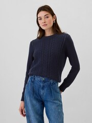 Gap Navy Blue 100% Cotton Cable Knit Crew Neck Jumper - Image 1 of 5