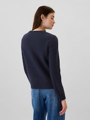 Gap Navy Blue 100% Cotton Cable Knit Crew Neck Jumper - Image 2 of 5