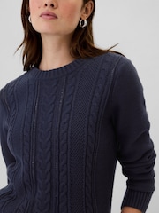 Gap Navy Blue 100% Cotton Cable Knit Crew Neck Jumper - Image 4 of 5
