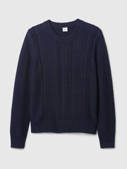 Gap Navy Blue 100% Cotton Cable Knit Crew Neck Jumper - Image 5 of 5