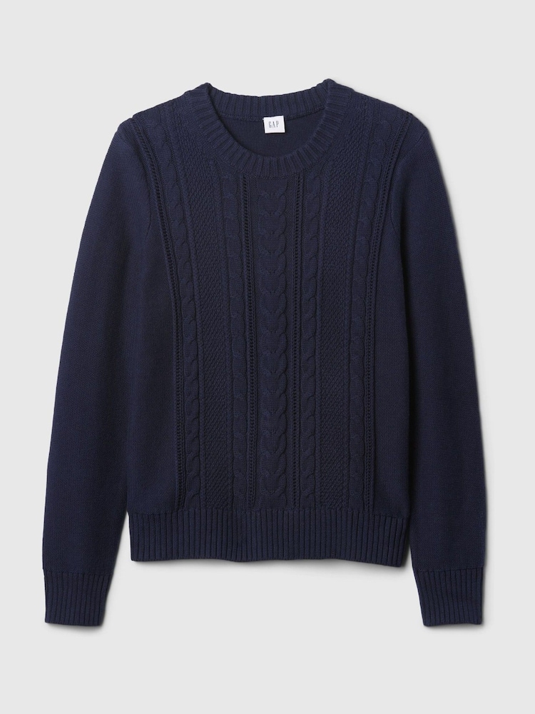 Gap Navy Blue 100% Cotton Cable Knit Crew Neck Jumper - Image 5 of 5