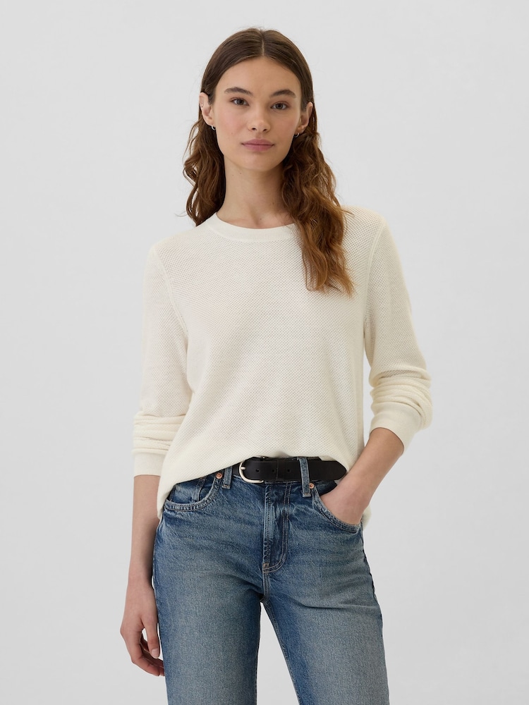Gap White Textured Crew Neck Bella Jumper - Image 1 of 5