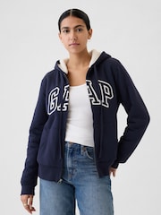 Gap Navy/Blue Relaxed Logo Sherpa-Lined Zip Hoodie - Image 1 of 5
