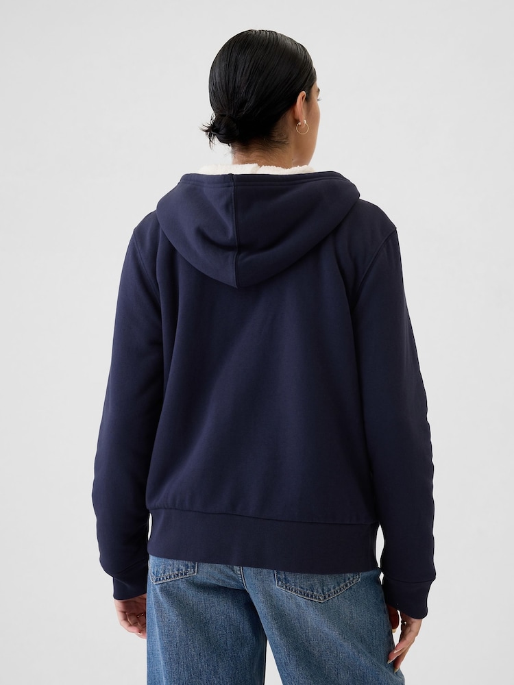 Gap Navy/Blue Relaxed Logo Sherpa-Lined Zip Hoodie - Image 2 of 5 Gap Navy/Blue Relaxed Logo Sherpa-Lined Zip Hoodie - Image 2 of 5