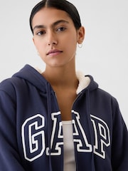 Gap Navy/Blue Relaxed Logo Sherpa-Lined Zip Hoodie - Image 4 of 5