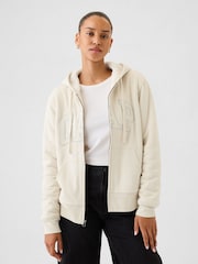 Gap Beige Relaxed Logo Sherpa-Lined Zip Hoodie - Image 1 of 5