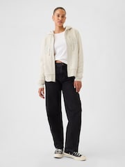 Gap Beige Relaxed Logo Sherpa-Lined Zip Hoodie - Image 3 of 5