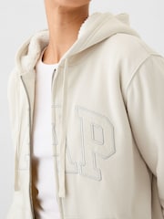Gap Beige Relaxed Logo Sherpa-Lined Zip Hoodie - Image 4 of 5