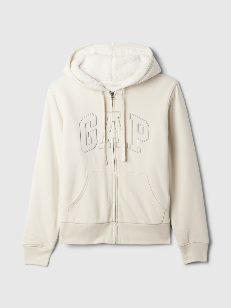 Gap Beige Relaxed Logo Sherpa-Lined Zip Hoodie - Image 5 of 5 Gap Beige Relaxed Logo Sherpa-Lined Zip Hoodie - Image 5 of 5