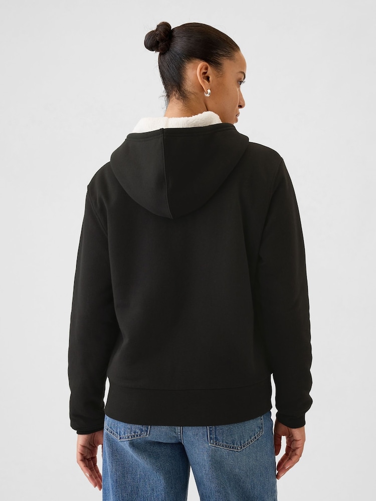Gap Black Relaxed Logo Sherpa-Lined Zip Hoodie - Image 2 of 5
