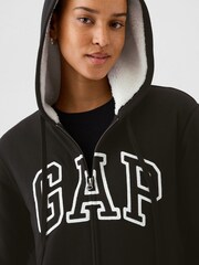 Gap Black Relaxed Logo Sherpa-Lined Zip Hoodie - Image 4 of 5