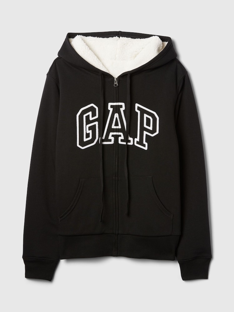 Gap Black Relaxed Logo Sherpa-Lined Zip Hoodie - Image 5 of 5