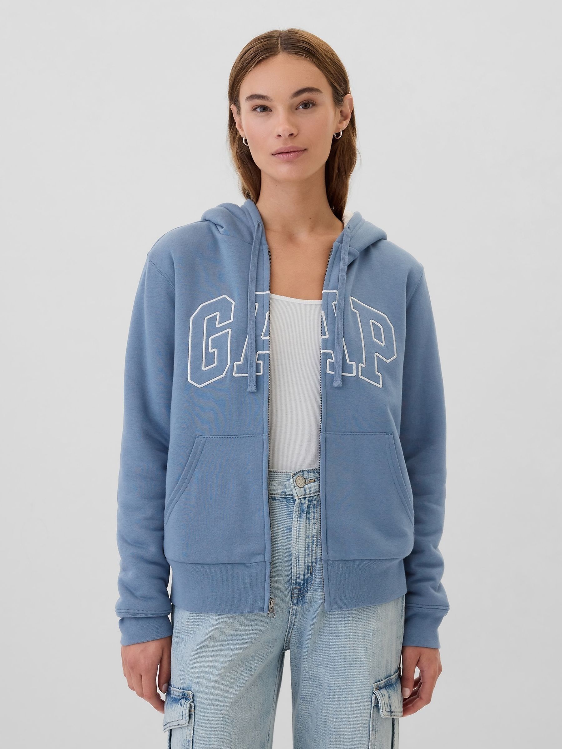 Buy Gap Light Blue Relaxed Logo Sherpa Lined Zip Hoodie from Next Luxembourg