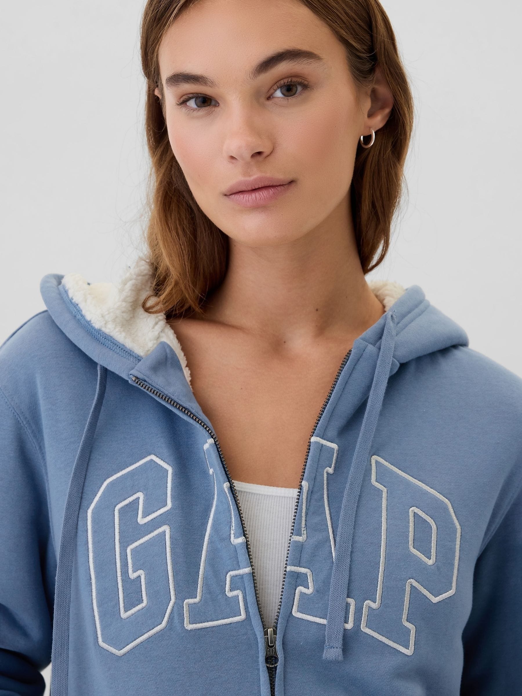 Buy Gap Light Blue Relaxed Logo Sherpa Lined Zip Hoodie from Next Luxembourg