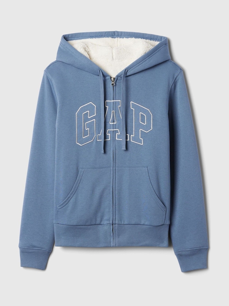 Gap Light Blue Relaxed Logo Sherpa-Lined Zip Hoodie - Image 4 of 4
