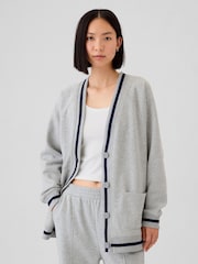 Gap Grey Vintage Long Sleeve Oversized Pocket Varsity Cardigan - Image 1 of 5