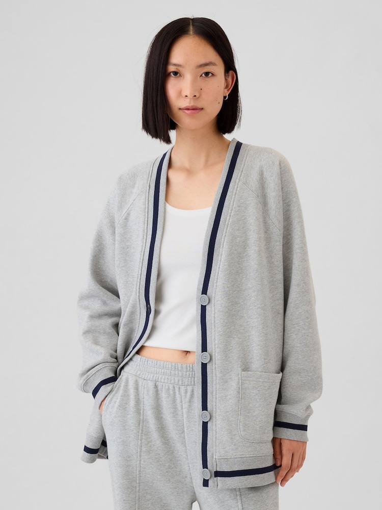 Gap Grey Vintage Long Sleeve Oversized Pocket Varsity Cardigan - Image 1 of 5