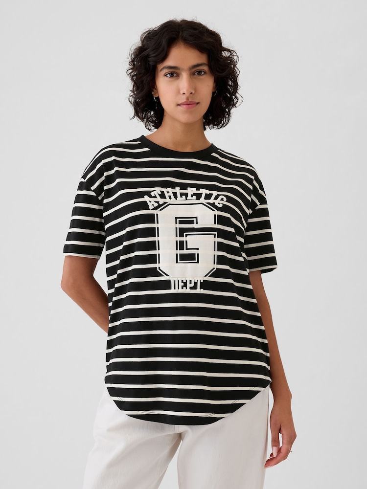 Gap Black Stripe Cotton Logo Short Sleeve Sport T-Shirt - Image 1 of 5