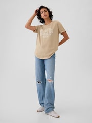 Gap Beige Cotton Logo Short Sleeve Sport T-Shirt - Image 3 of 5