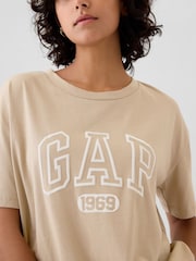 Gap Beige Cotton Logo Short Sleeve Sport T-Shirt - Image 4 of 5