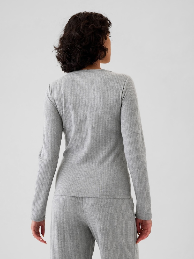 Gap Grey Pointelle Henley Pyjama Top - Image 2 of 5 Gap Grey Pointelle Henley Pyjama Top - Image 2 of 5