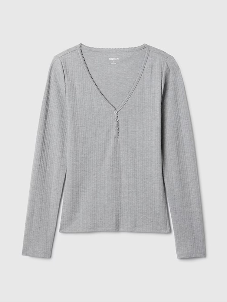 Gap Grey Pointelle Henley Pyjama Top - Image 5 of 5 Gap Grey Pointelle Henley Pyjama Top - Image 5 of 5