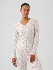 Gap White Floral Pointelle Henley Pyjama Top - Image 1 of 1