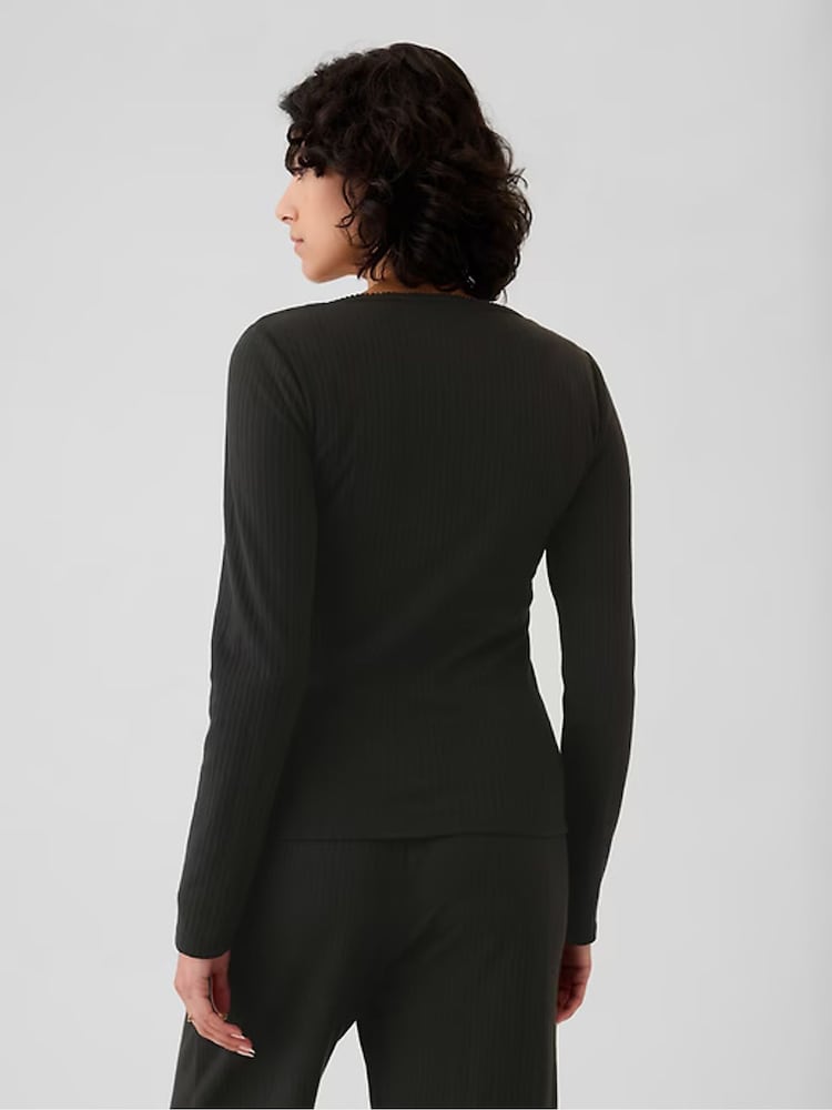 Gap Black Pointelle Henley Pyjama Top - Image 2 of 4