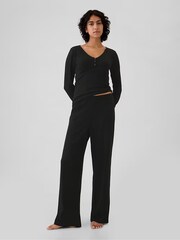 Gap Black Pointelle Henley Pyjama Top - Image 3 of 4