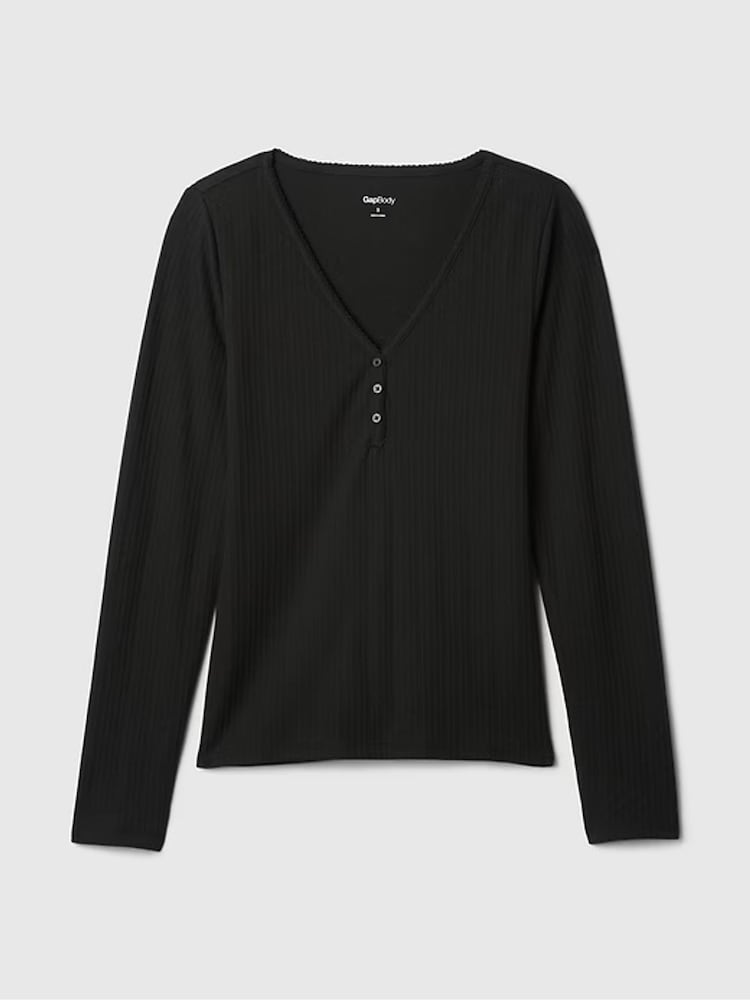 Gap Black Pointelle Henley Pyjama Top - Image 4 of 4